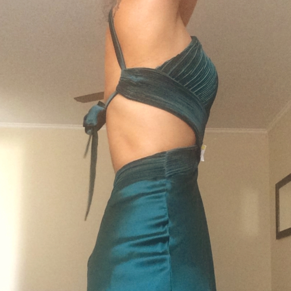 dark green satin prom dress